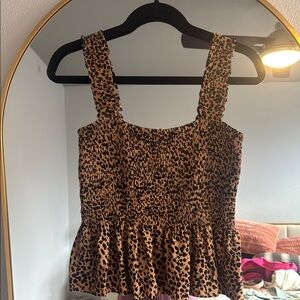 Leopard Print Smocked Peplum Top
